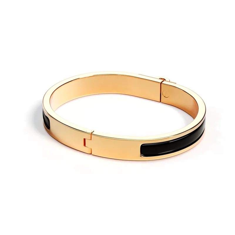 HERMES Enamel Bangles Unisex Gold-1