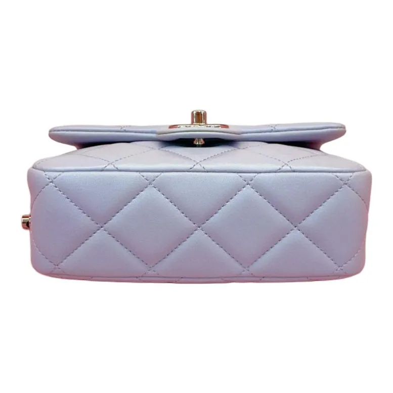 CHANEL Sheepskin Mini Square Flap Bag, Shoulder Bag, Crossbody Bag Women's Light Purple-3