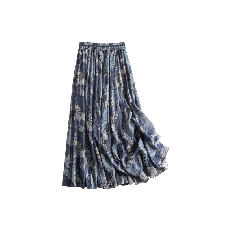 Cypress House Casual Long Skirt Women's Blue Purple Daisy-1