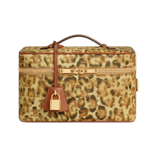 CELINE Canvas With Calfskin Makeup Bag Women's Leopard Print