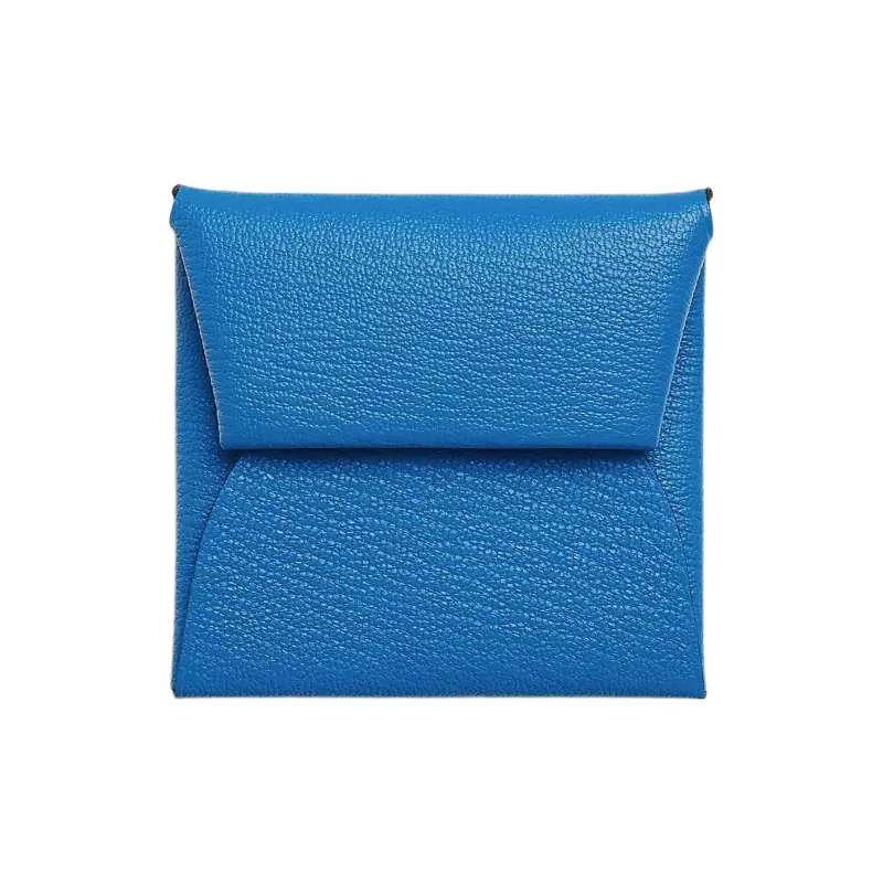 HERMES Bastia Mysore Goat Skin Card Holder Coin Purse Women's Sandalwood And Sandalwood Blue With Mint Green-0