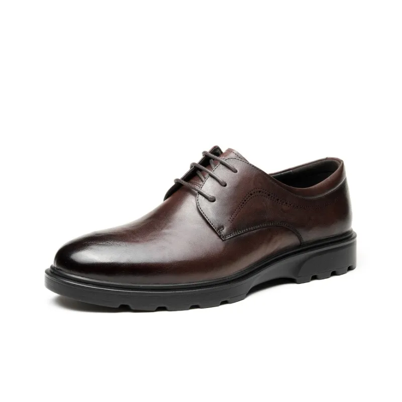AOKANG Dress Shoes Men Low Top Black/Dark Brown-5