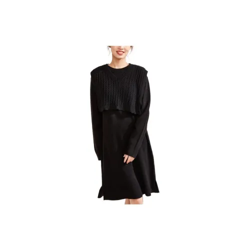 Asuka and new sake Long-Sleeved Dresses Women's Black CB01