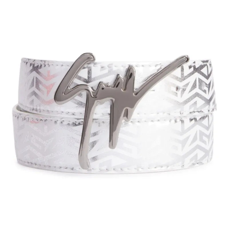 Giuseppe Zanotti/GZ Badge Decoration Smooth Buckle Belt Men's Silver-0