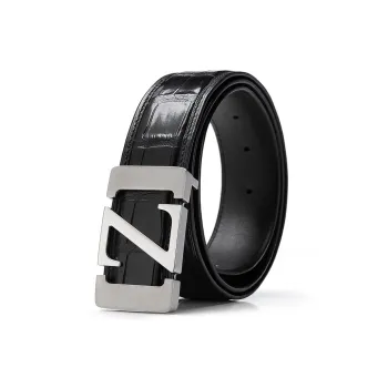 BISON DENIM Cow Leather Fashion Genuine Leather Automatic Buckle Business Casual Crocodile Leather Belt Men's
