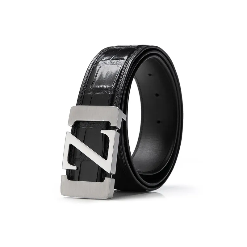 BISON DENIM Cow Leather Fashion Genuine Leather Automatic Buckle Business Casual Crocodile Leather Belt Men's-0