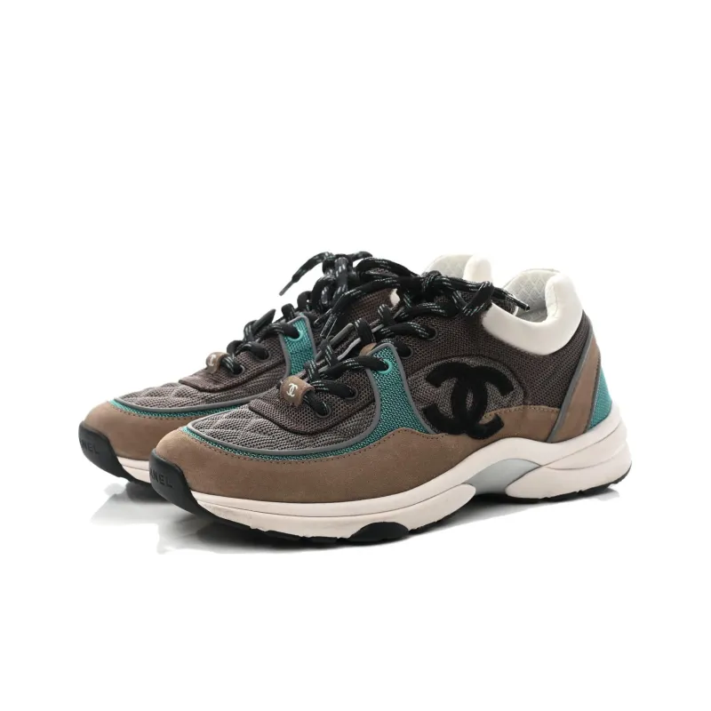 CHANEL Low Top Trainer Beige Green Women's-3