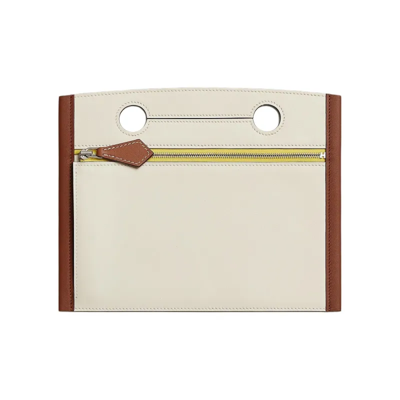 HERMES Swift Calfskin Clutch Women's Copper Red & Cream White & Lemon & Light Tawny-0