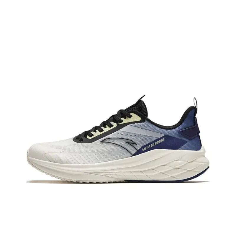 Anta Cushioning Slip Resistant Breathable Lightweight Rebound Low Top Running Shoes Men's White Black Blue-0