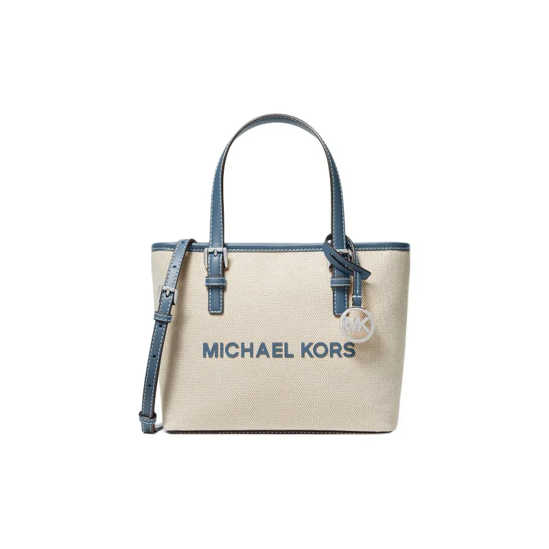 MICHAEL KORS Jet Set Travel Polyurethane Tote Bag, Shopping Bag, Handbag Extra Small Women's White & Blue-0