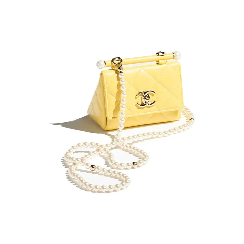 CHANEL Lambskin One Shoulder Crossbody Clutch Women's Yellow-1