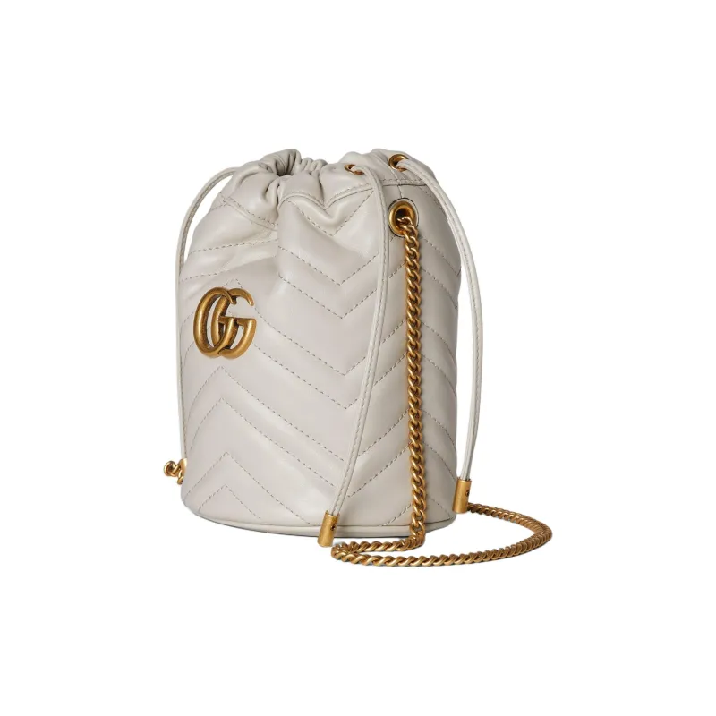 GUCCI GG Marmont Leather Bucket Bag, Shoulder Bag, Crossbody Bag Mini Unisex Light Beige-1