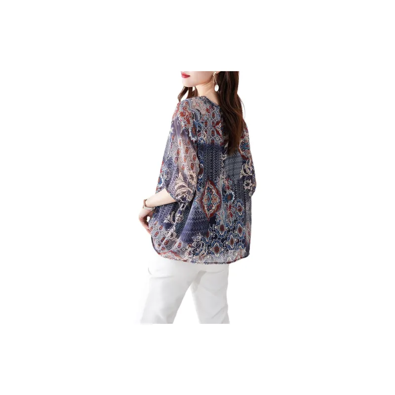 Still Quiet Chiffon Shirt Women's Blue/Multicolor-1