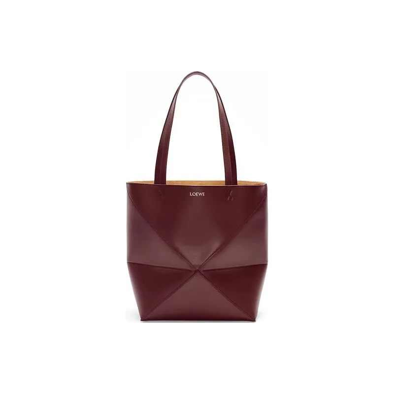 LOEWE Shiny Cow Leather Tote Bag Shopping Bag Handbag Medium Size Unisex Deep Burgundy Red-0