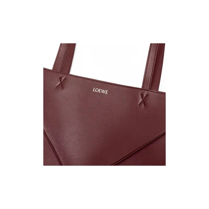 LOEWE Shiny Cow Leather Tote Bag Shopping Bag Handbag Medium Size Unisex Deep Burgundy Red-6