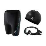 Black Blue Swimming Shorts+Black Swim Goggles+Swimming Cap