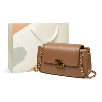 15 MINS Cow Leather With Synthetic Leather Crossbody Bag Small Size Women's Brown
