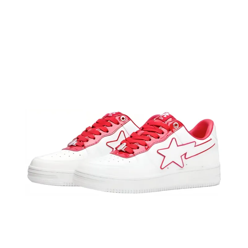 A BATHING APE STA Stylish Skateboarding Shoes Women's White Red-2