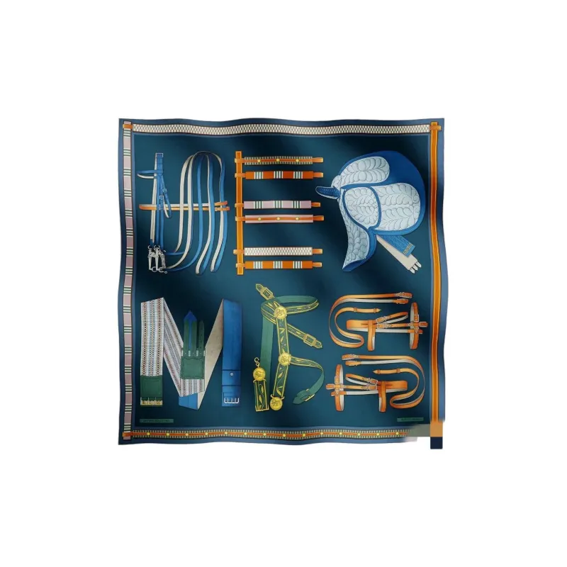 HERMES Silk Scarves Unisex Dark Blue-0