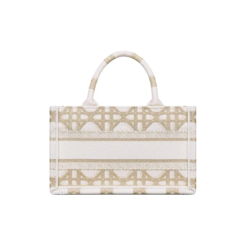 DIOR BookTote Embroidery Tote Bag, Shopping Bag, Shoulder Bag, Crossbody Bag, Handbag Mini Women's White & Gold-2