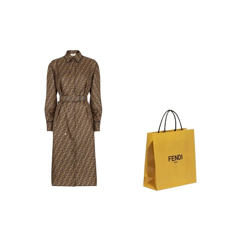 FENDI Long Sleeved Dresses Women's Brown-2
