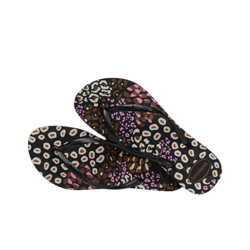 Havaianas Slim Animals Abrasion-Resistant Flip Flops Women's Black-4