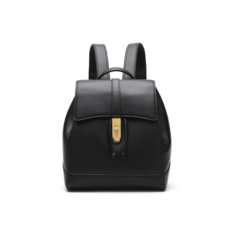 Satchi Cow Leather Backpack Small Size Women's Black-0