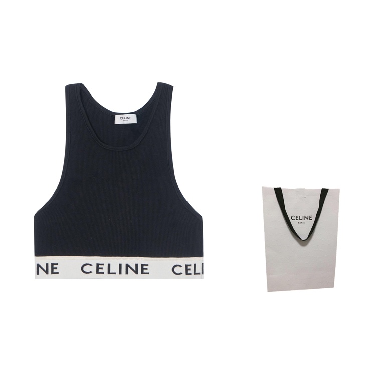 Tシャツ・カットソー CELINE | CELINE ZIPPED TANK TOP IN ATHLETIC KNIT CELINE Zipped Tank Top In Athletic Knit Black / Cream for