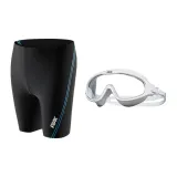 Black Blue Swimming Shorts+White Swim Goggles
