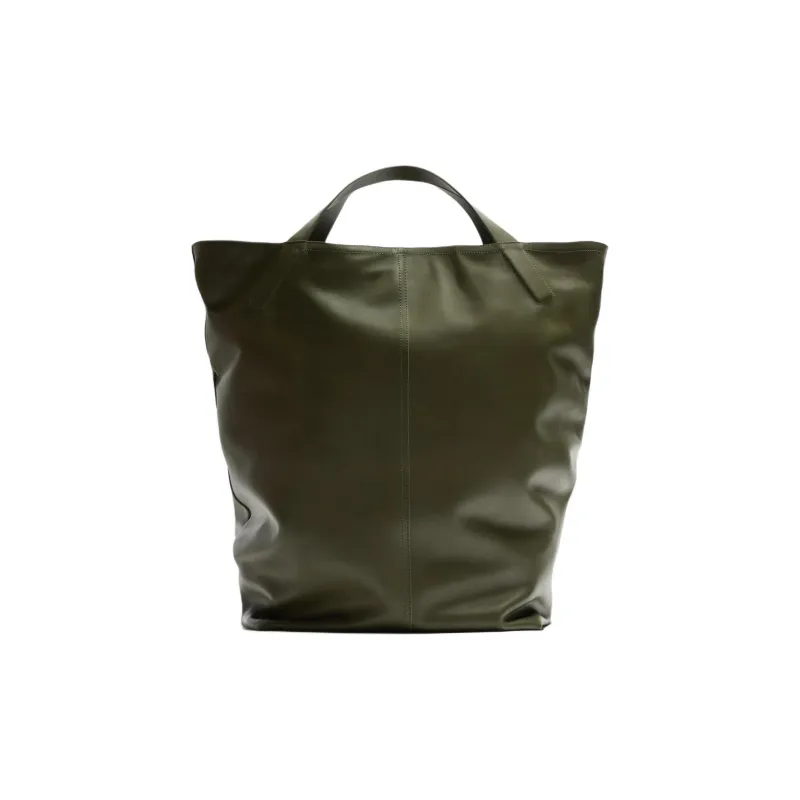 ZARA Cow Leather Tote Bag Shopping Bag Shoulder Bag Handbag Men's Green-0