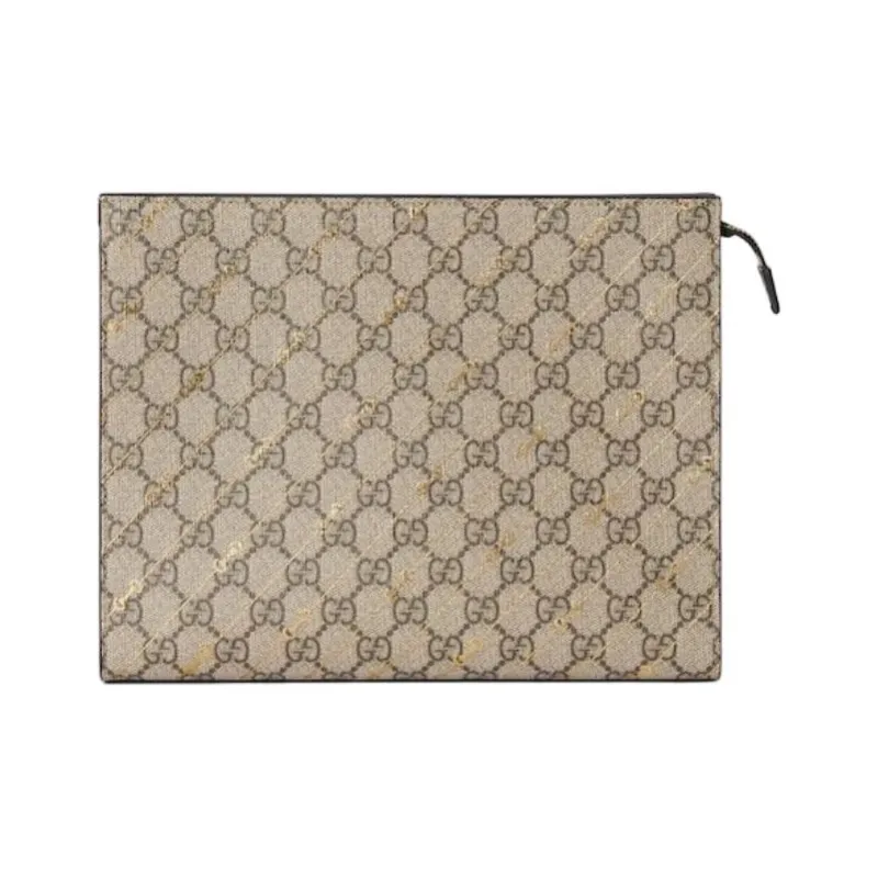 GUCCI GG Supreme Canvas Clutch Women's Beige-3