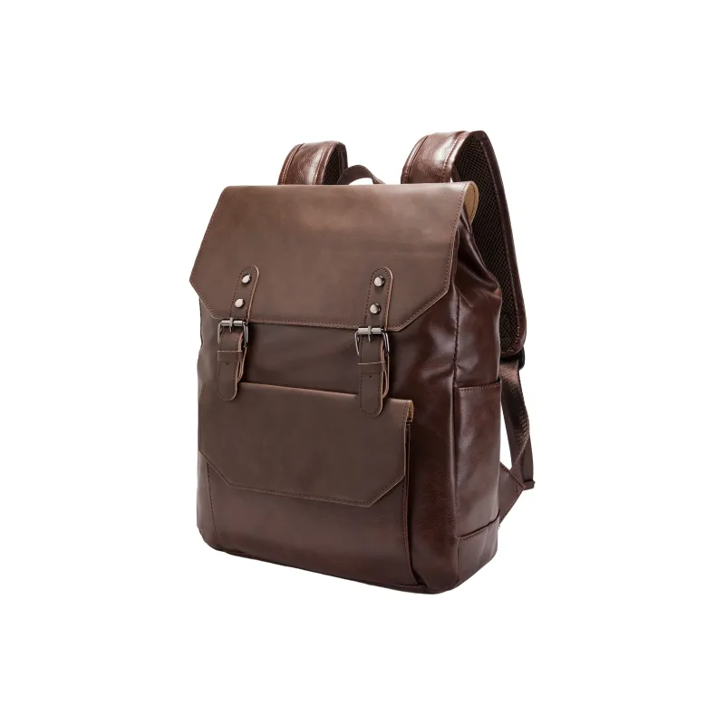 Slazenger Soft Leather Travel Backpack Backpack Students Backpack Medium Size Unisex Dark Brown Earth Tone-6