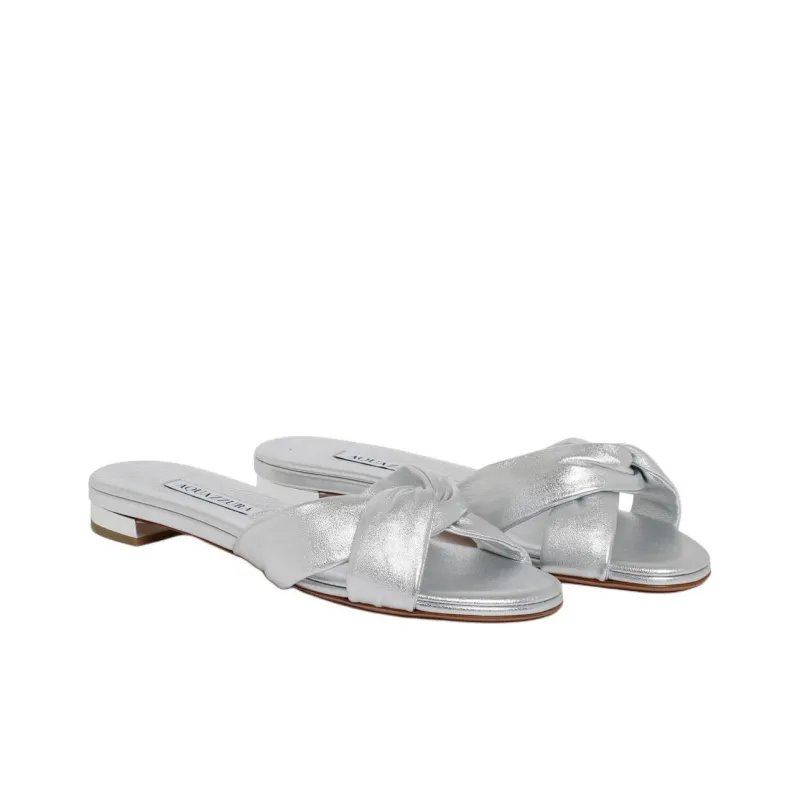 AQUAZZURA Olie Slide Slippers Women's Silver-2