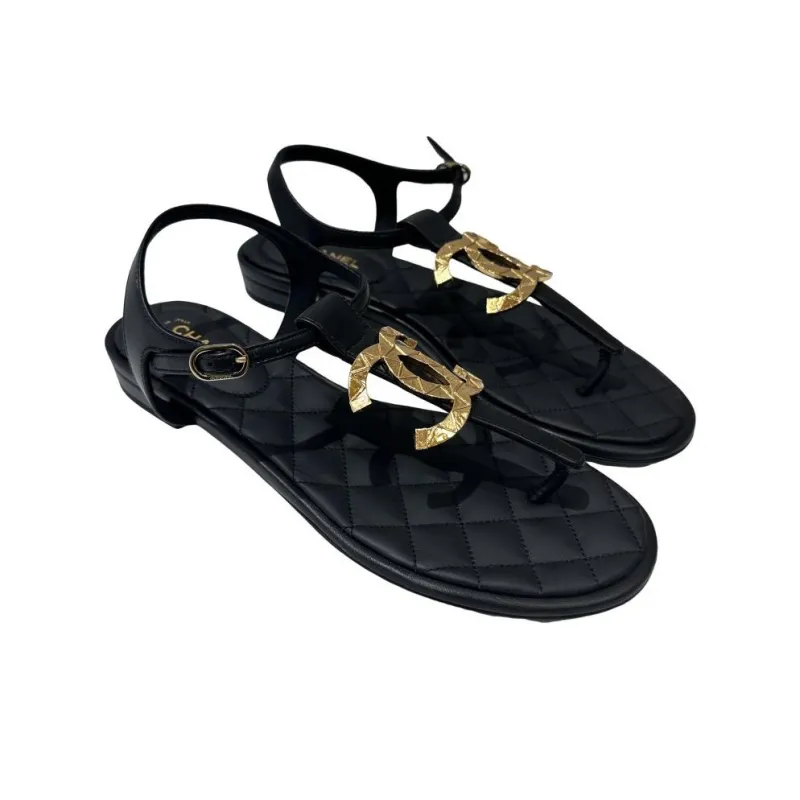 CHANEL One Strap Sandals Women's Black-3