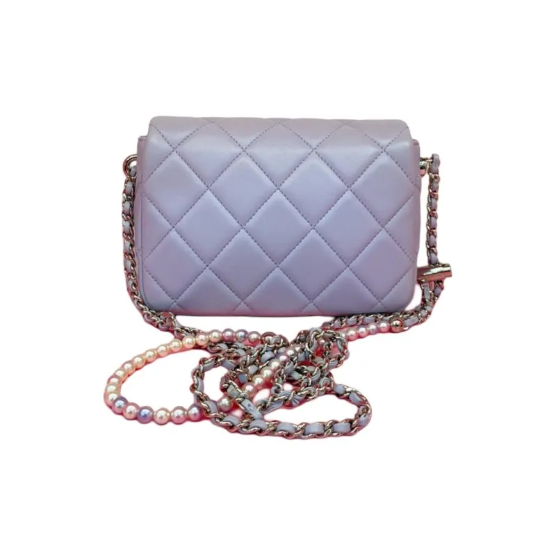CHANEL Sheepskin Mini Square Flap Bag, Shoulder Bag, Crossbody Bag Women's Light Purple-2