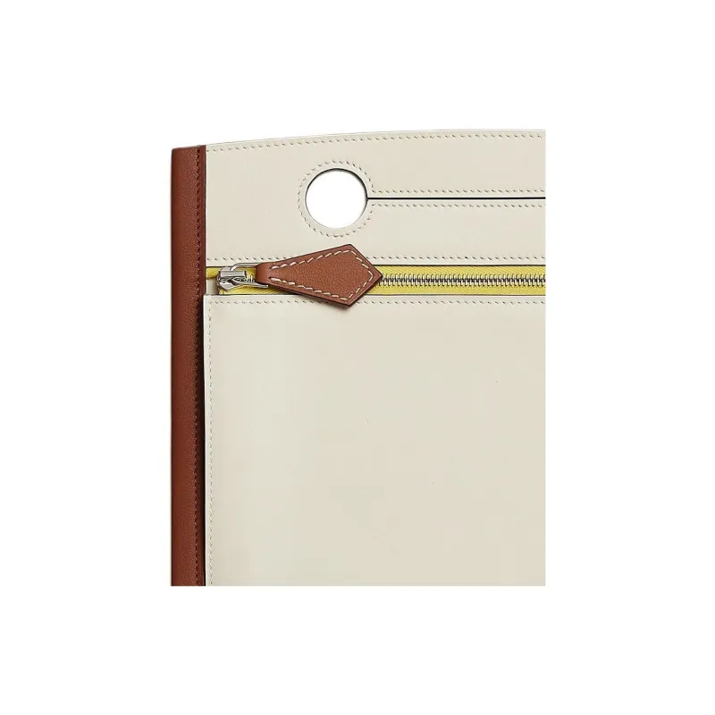 HERMES Swift Calfskin Clutch Women's Copper Red & Cream White & Lemon & Light Tawny-3