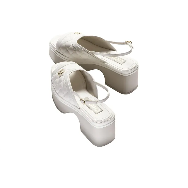 CHANEL One-Strap Sandals 6cm Women's White-3