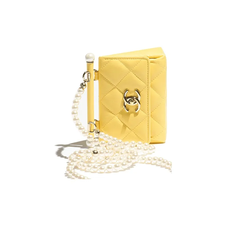 CHANEL Lambskin One Shoulder Crossbody Clutch Women's Yellow-2