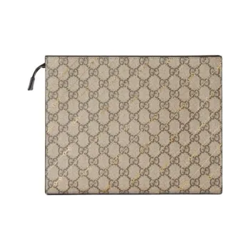 GUCCI GG Supreme Canvas Clutch Women's Beige