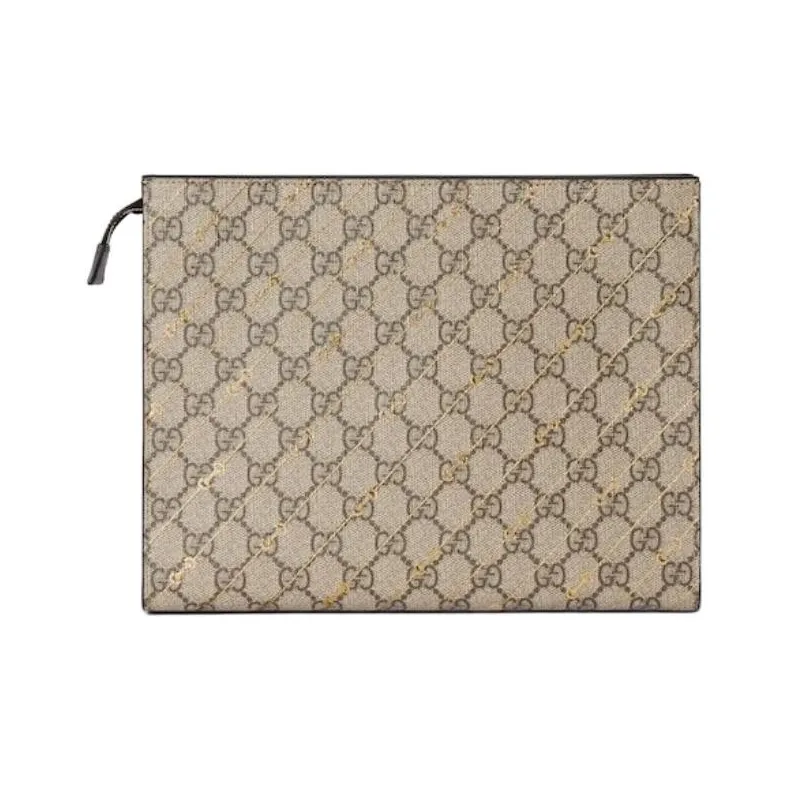 GUCCI GG Supreme Canvas Clutch Women's Beige-0