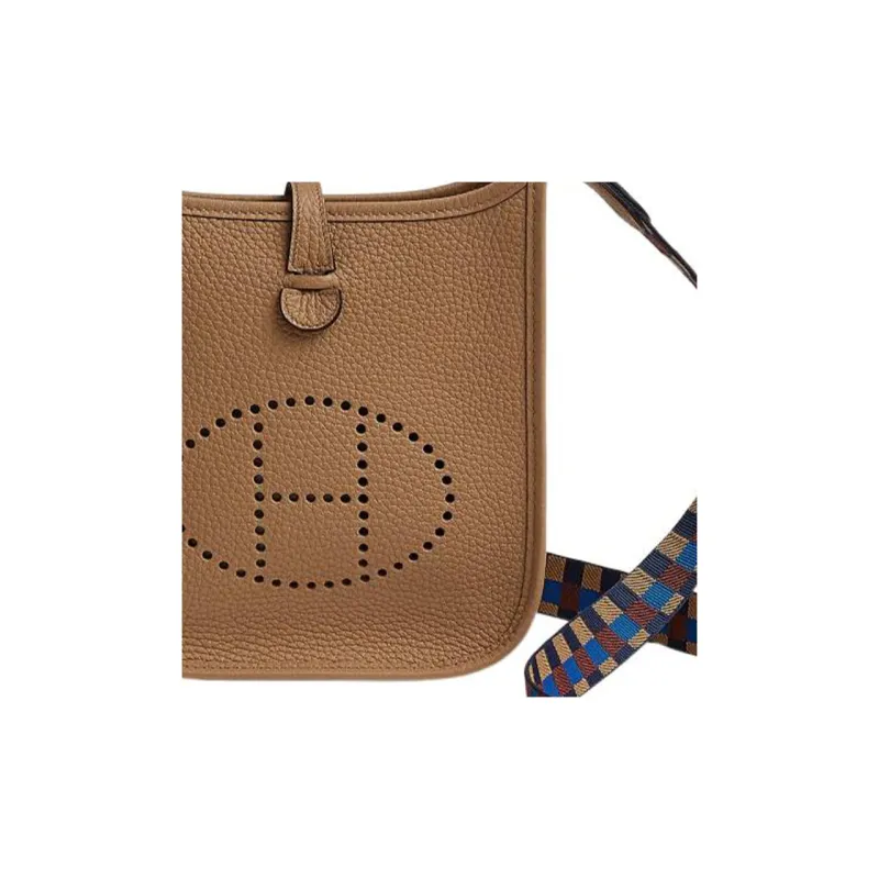 HERMES Evelyne Clemence Bullock Leather Shoulder Bag Crossbody Bag Mini Women's Gold/Milk Tea Brown-2