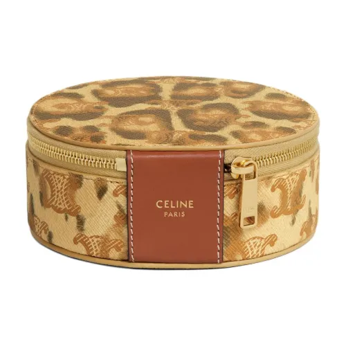 CELINE Canvas With Calfskin Storage Bag Women's Leopard Print