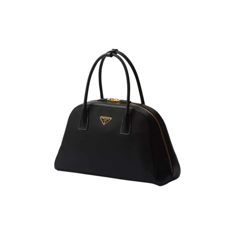 PRADA Recycled Nylon With Patchwork Leather Handbag Large Size Women's Black-1