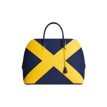 HERMES Bolide Togo Calfskin With Evercolor Calfskin Handbag Women's Sapphire Blue Spelled Neapolitan Yellow