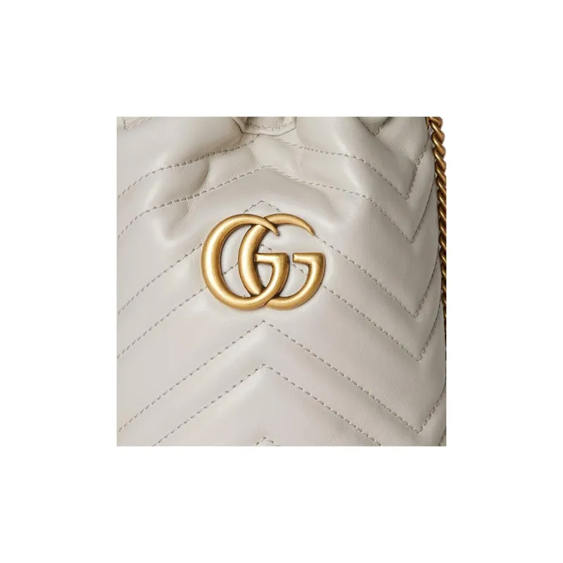 GUCCI GG Marmont Leather Bucket Bag, Shoulder Bag, Crossbody Bag Mini Unisex Light Beige-7
