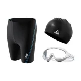 Black Blue Swimming Shorts+White Swim Goggles+Swimming Cap