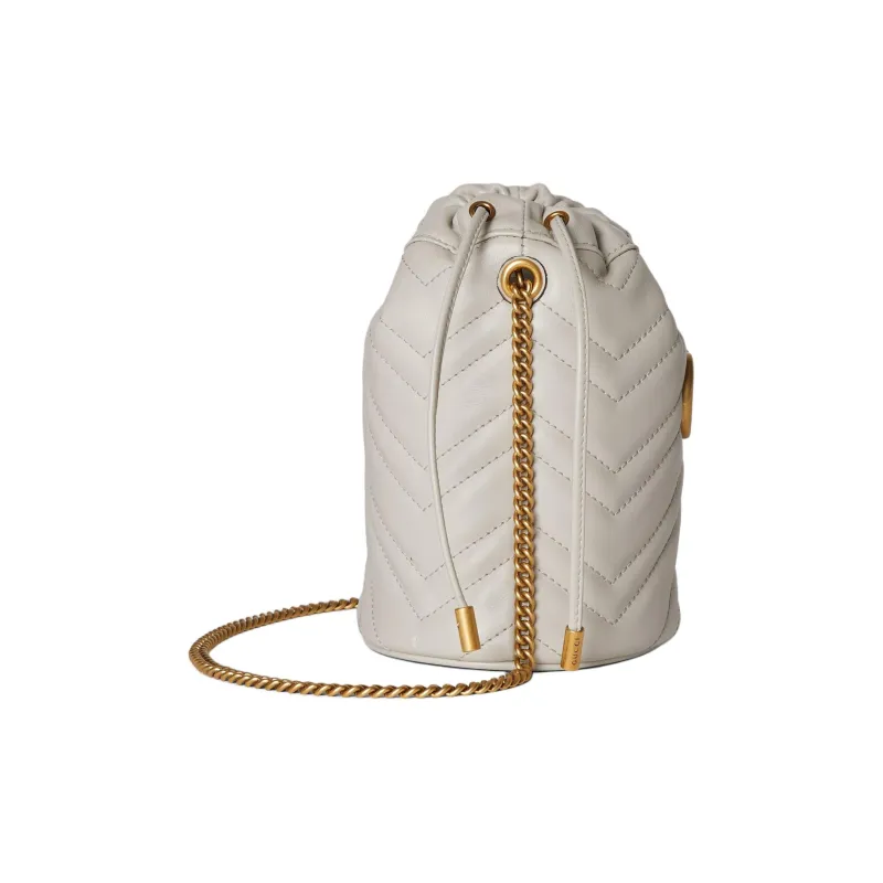 GUCCI GG Marmont Leather Bucket Bag, Shoulder Bag, Crossbody Bag Mini Unisex Light Beige-2