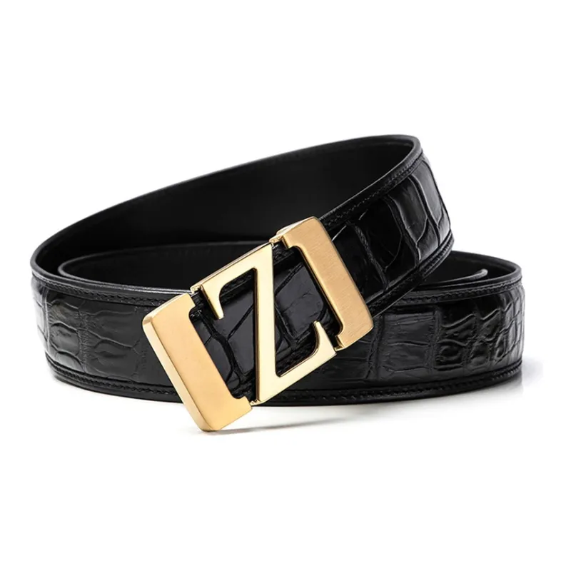 BISON DENIM Cow Leather Fashion Genuine Leather Automatic Buckle Business Casual Crocodile Leather Belt Men's-3