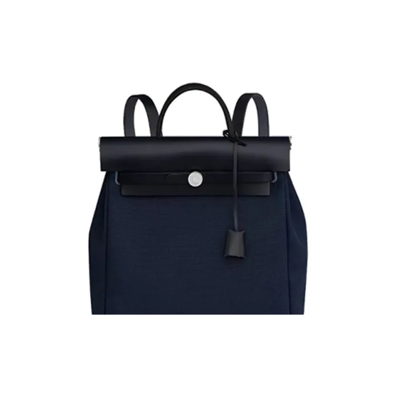 HERMES Herbag Canvas With Leather Handbag Backpack Unisex Deep Sea Blue/Indigo-4