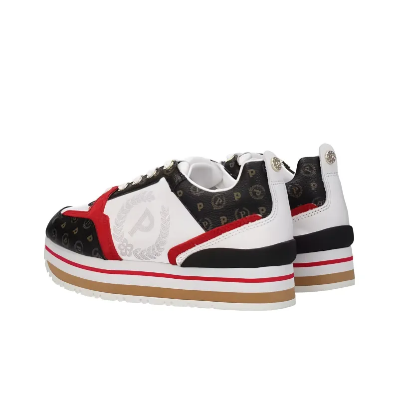 Pollini Low Top Casual Shoes Women's Black White Red-4